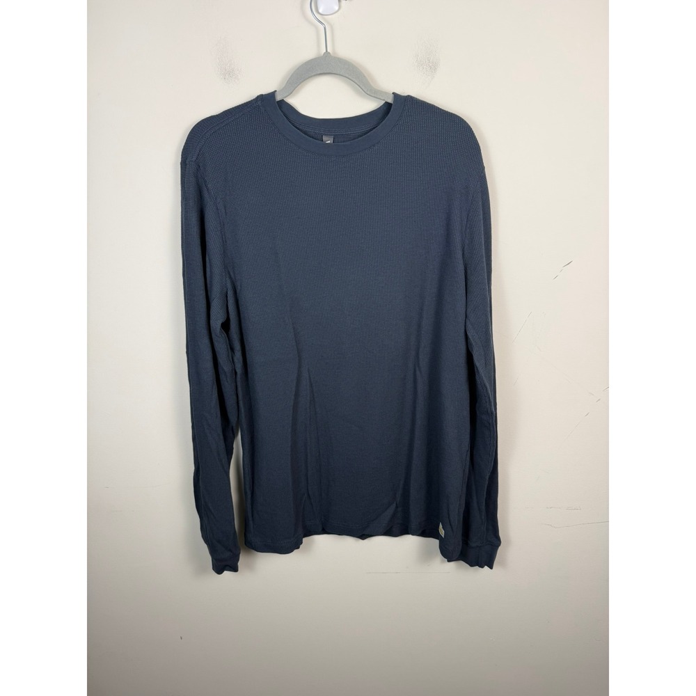 Vuori Mens V176 Waffle Knit Long Sleeve Crew Neck Shirt Charcoal Blue Large